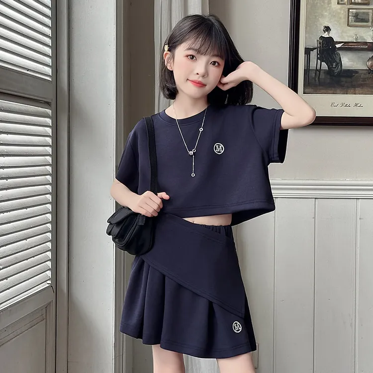 女童夏装韩系短袖T恤百褶裙裤套装时尚洋气中大童夏季休闲两件套 