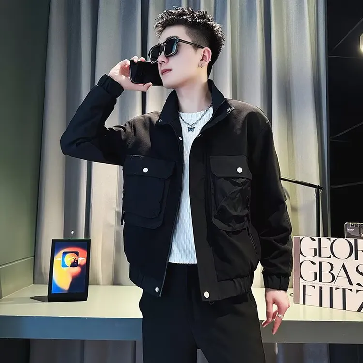 潮牌短款立领外套男春秋季2025新款工装上衣休闲夹克男士美式褂子
