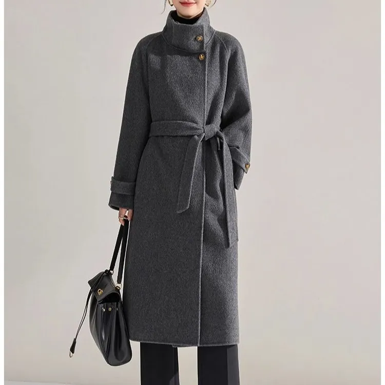 黑色双面毛呢大衣女新品秋冬赫本风感气质显瘦毛呢子外套