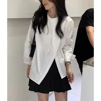不规则开叉设计感长袖衬衫女2025年秋季新款宽松圆领衬衣防晒上衣