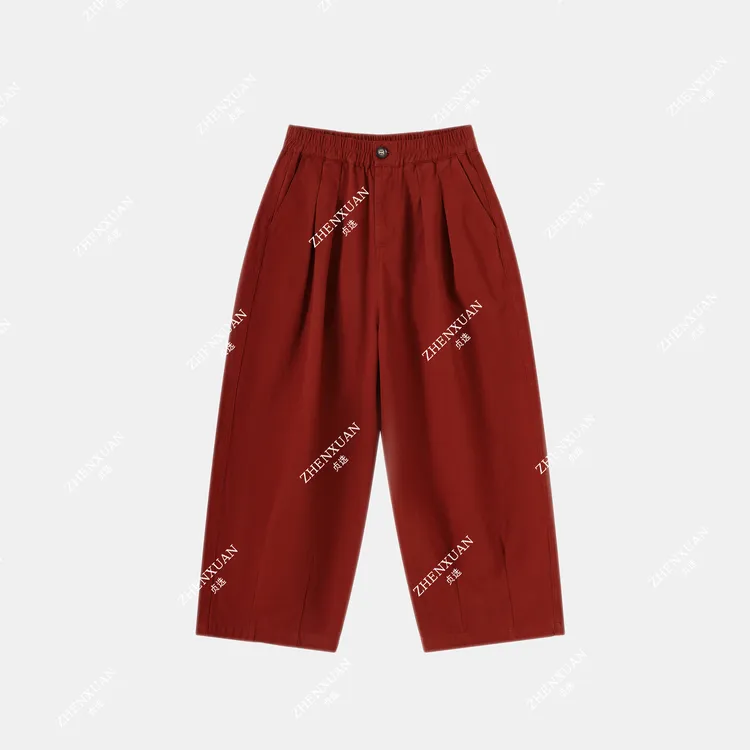 D207-休闲裤纯色千金风直筒休闲风松紧森系美式百搭