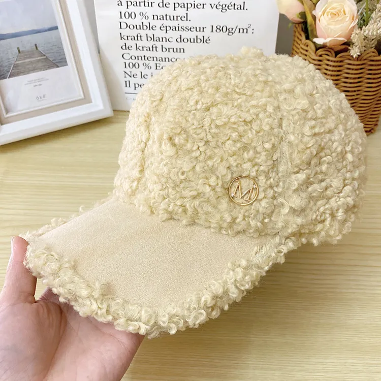 加厚保暖羊羔绒帽子女秋冬天毛绒棒球帽韩版镶钻百搭泰迪绒鸭舌帽