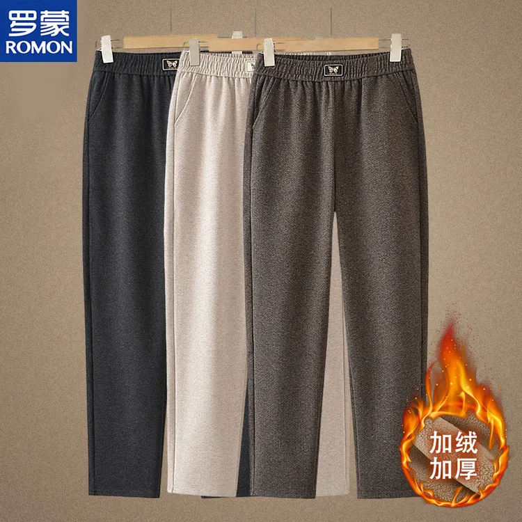 罗蒙中老年妈妈装休闲直筒裤秋冬款女长裤奶奶老太太加绒加厚裤子