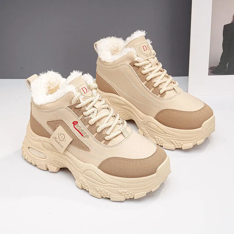 厚底高帮老爹鞋女加绒加厚棉鞋2025冬季新款保暖鞋韩版休闲运动鞋