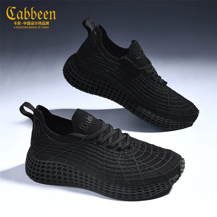 卡宾2025新款3D打印飞织运动鞋男款透气潮流休闲软底百搭运动鞋