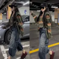 【安然】原单条纹披肩针织衫