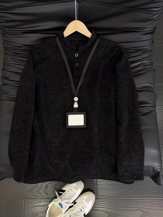 满天星雪尼尔加绒卫衣男秋冬美式正肩亨利领长袖T恤小香风针织衫