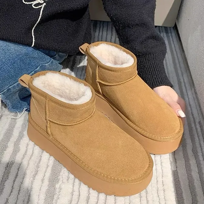 明星同款|2025年新款冬季厚底短靴保暖加绒加厚厚底雪地靴
