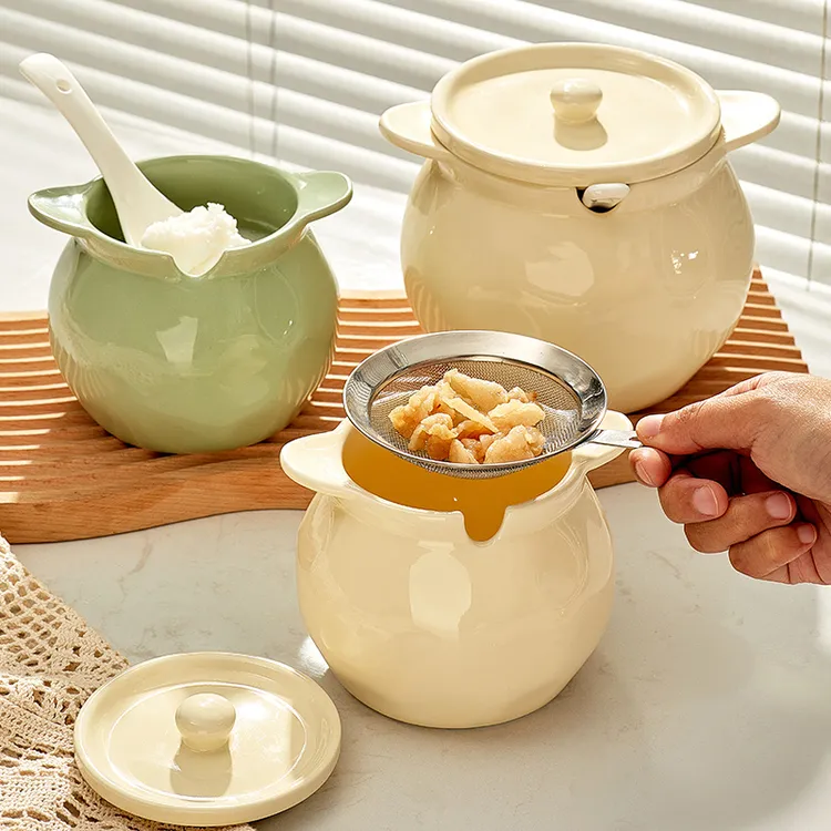 新疆包邮哥陶瓷猪油罐家用耐高温带盖荤油罐盆厨房装油罐容器