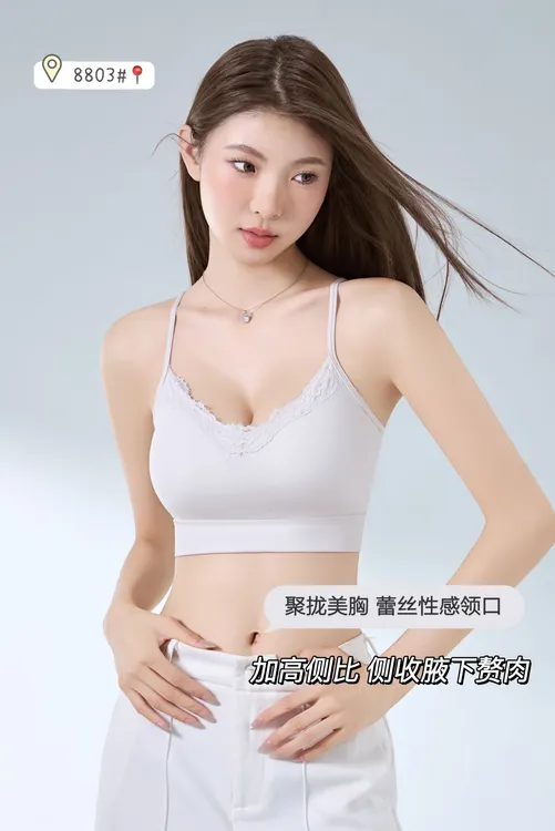 8803秋季新款美背蕾丝V领美背聚拢美背内文胸一体内衣吊带