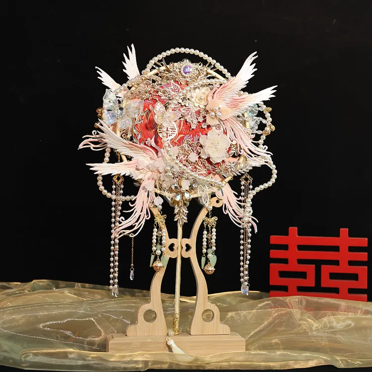 物语中式婚礼新娘结婚团扇重工喜扇手工diy材料包双面双色成品扇