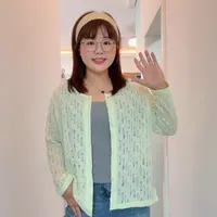 秋装新款微胖大码舒适镂空休闲时尚百搭纯色宽松韩版长袖开衫6952