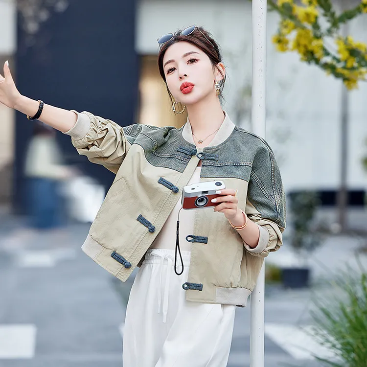 休闲短款牛仔外套女春秋2024新款小个子棒球服新中式国风薄款夹克