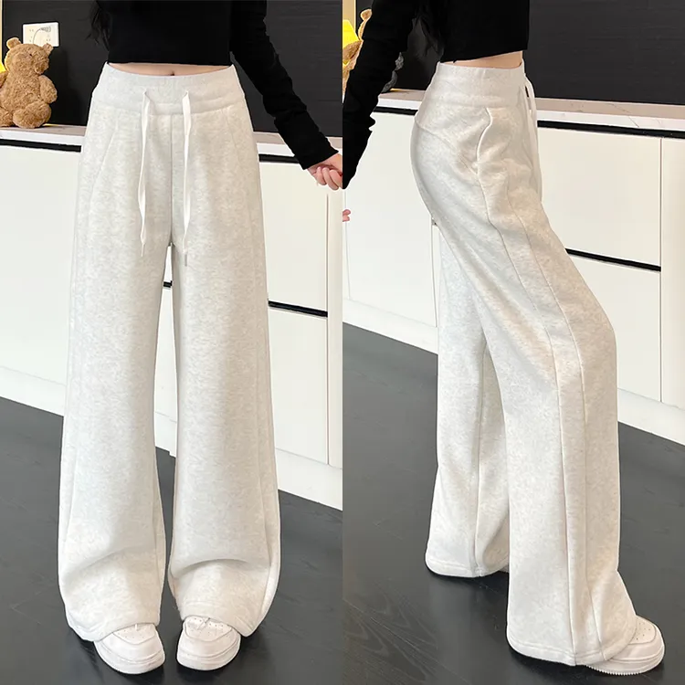 鑫鑫同学灰色运动裤女lulu同款秋冬加绒2025小个子阔腿裤直筒休闲