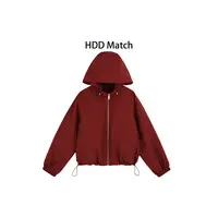 HDD- "主流红色" 秋季女款纯色休闲连帽冲锋衣外套   Y8822
