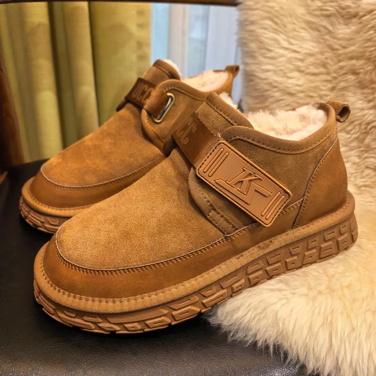 全羊毛内里冬季加厚雪地靴男士牛皮保暖大棉鞋魔术贴厚底鞋KS2578