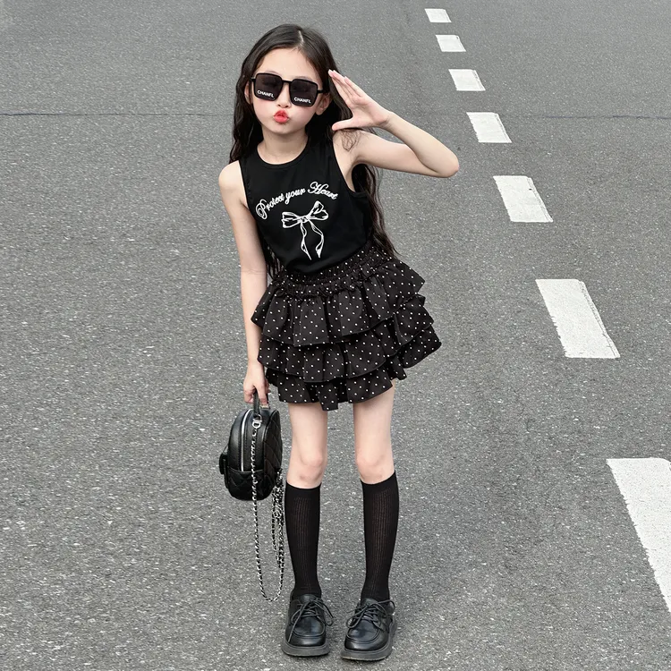 女童夏季套装2025新款洋气女大童炸街夏装无袖背心儿童潮酷两件套