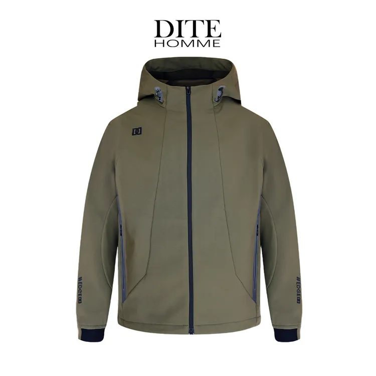 Dite迪特男士秋冬季连帽收口袖冲锋衣修身型软壳男士户外上衣夹克