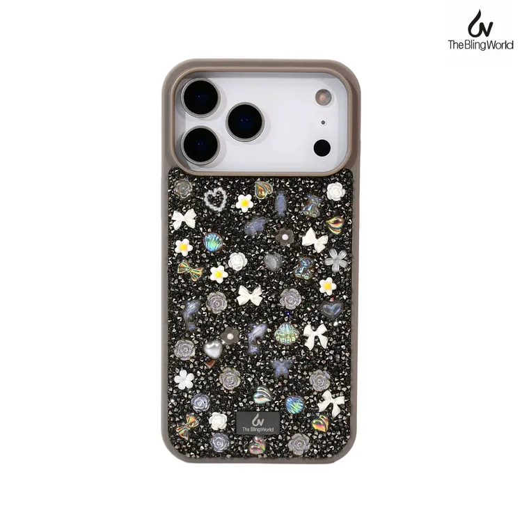 【theblingworld】满钻小饰品花朵iPhone17promax奢华手机保护套