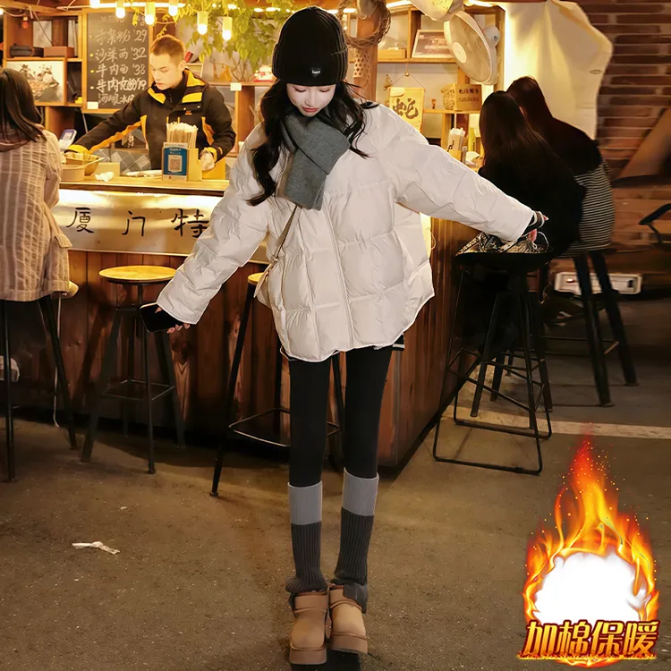 韩版超好看圆领棉服女2025年冬季新款加厚保暖宽松高级棉衣外套潮