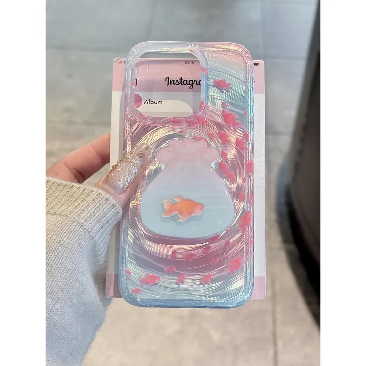 BANCA韩风漩涡渐变小鱼支架适用苹果16/15手机壳华为vivo小米oppo