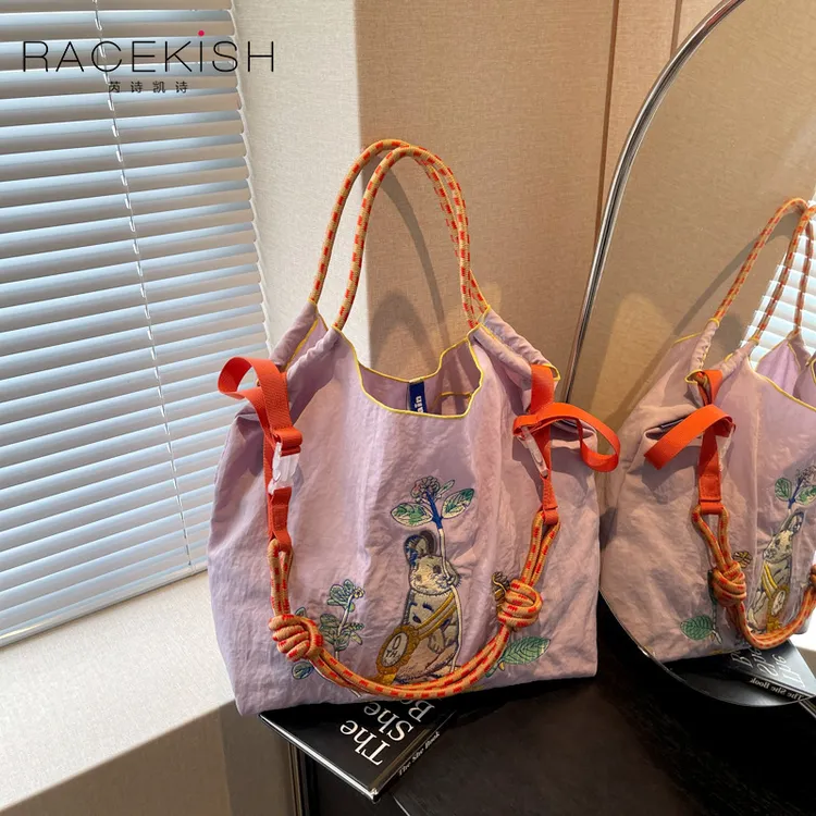 Racekish田园兔子托特包女士单肩包户外出行大容量时尚百搭收纳包
