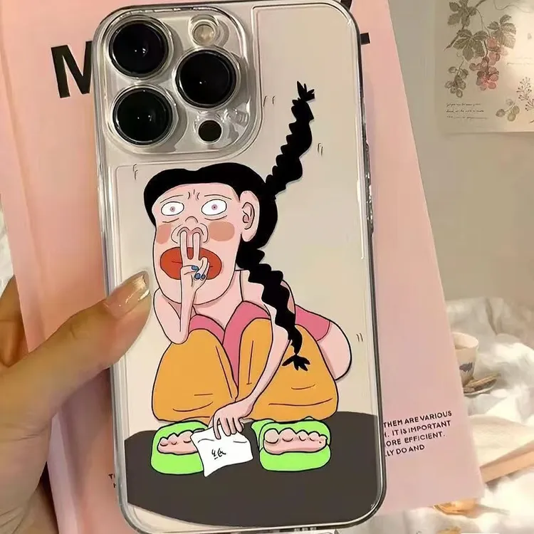搞怪蹲坑女孩适用苹果16promax手机壳iPhone15趣味14透明13软壳12