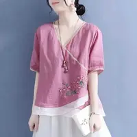 【当天发+运费险】棉麻新中式上衣包边假斜襟民族风衬衫茶服XK13