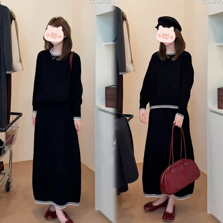 秋冬气质一整套ootd穿搭盐系轻熟韩系冷淡针织毛衣裙子两件套装女