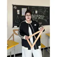 大码女装花契200斤胖mm美式学院运动感复古撞色棒球服外套15581-X