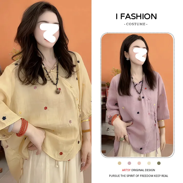 新中式斜襟显瘦衬衫女2025夏季新款休闲韩版百搭宽松流行上衣小衫