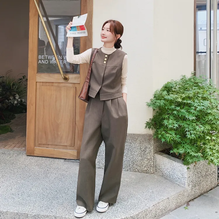 复古老钱风休闲时尚套装女2025年秋新款韩系高级感极简显瘦三件套