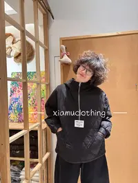 夏沐家菱格夹棉连帽宽松休闲外套539