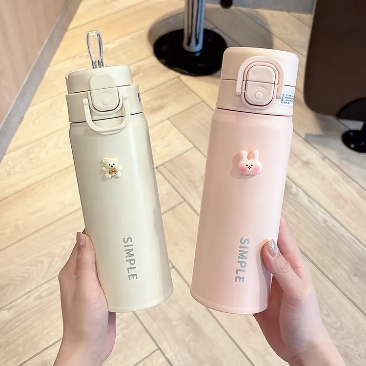 吸管杯女学生上学水杯高颜值2025新款男简约便携车载双饮杯保温杯