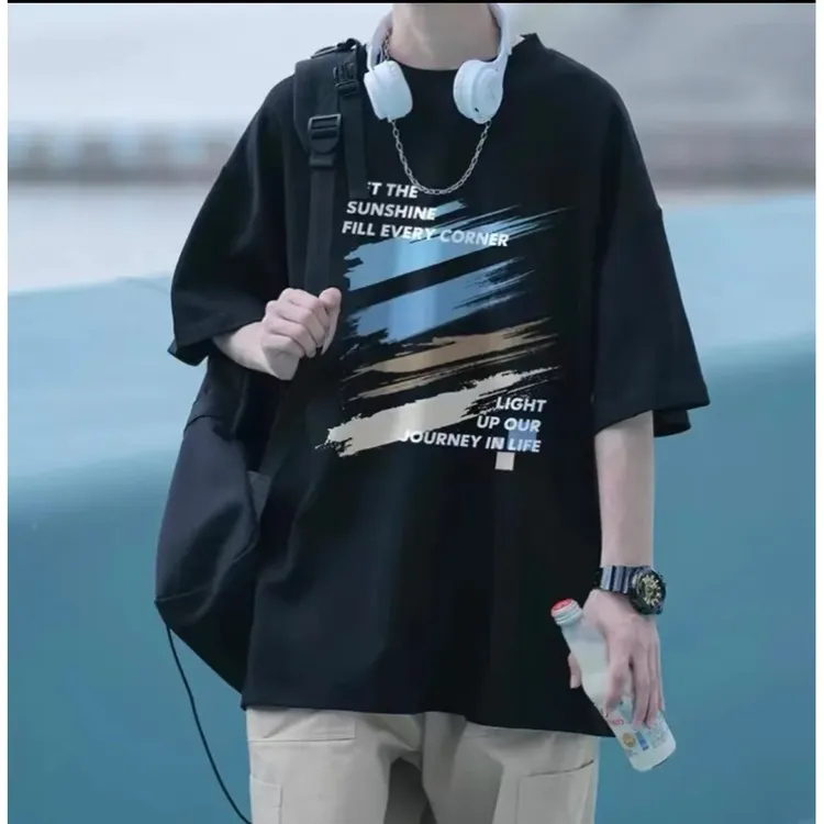 宽松型休闲短袖上衣美式韩版复古阔版t恤百搭夏季圆领情侣潮流T恤