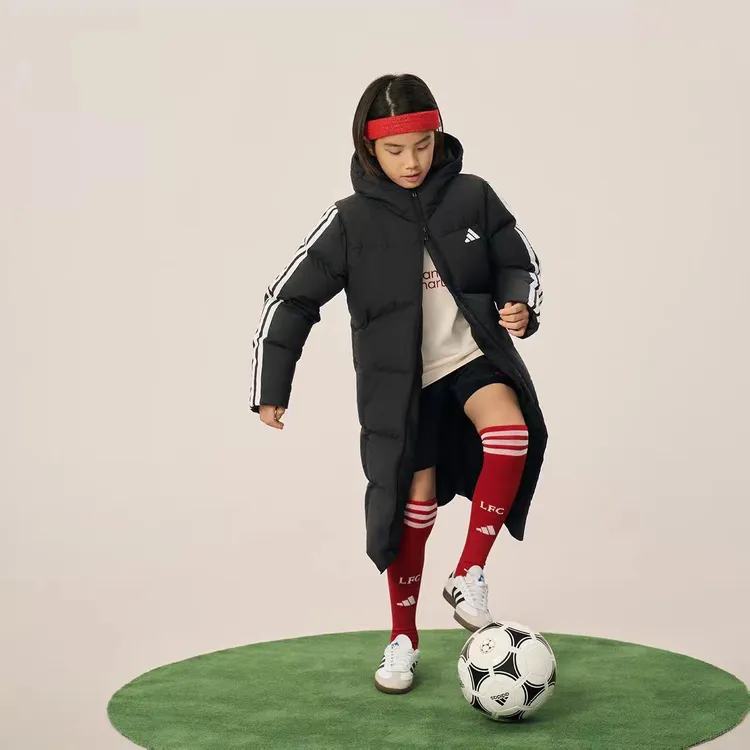 adidas阿迪达斯儿童保暖长款连帽运动休闲双拉链羽绒服 KB5095