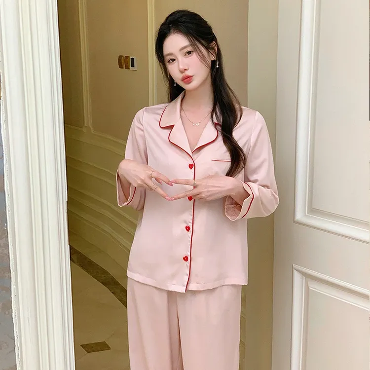 睡衣女春秋新款长袖高级感轻奢甜美缎面家居服套装Q419