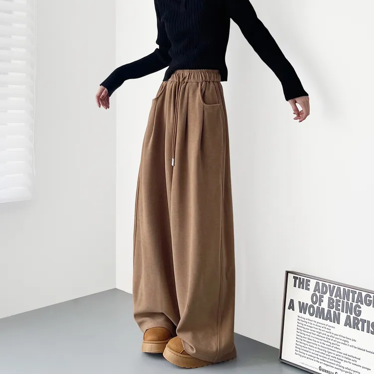 大码慵懒仿羊绒加绒加厚山本阔腿裤女胖mm显瘦保暖防风窄版香蕉裤