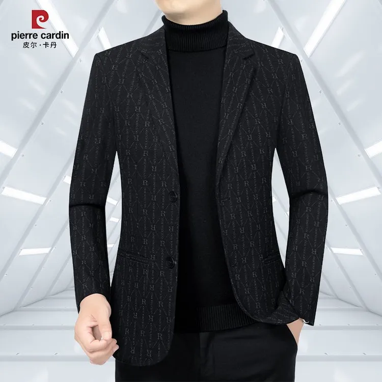 皮尔卡丹男装高档毛呢西装男士外套2024春秋新款中年休闲修身西服