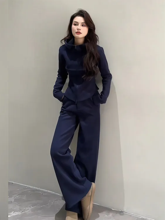 欧货休闲运动套装女秋冬2025新款高级感百搭连帽外套阔腿裤两件套