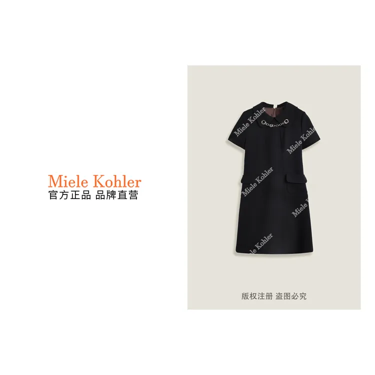 秋季新款法式轻奢风链条翻领短袖连衣裙MKKQ68212【I澳门小源同款】