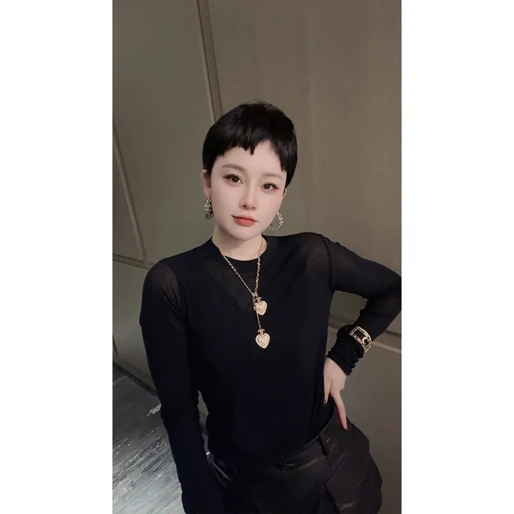 《面膜T》JING春夏款1888长袖圆领宽松T恤上衣女装打底衫简约百搭