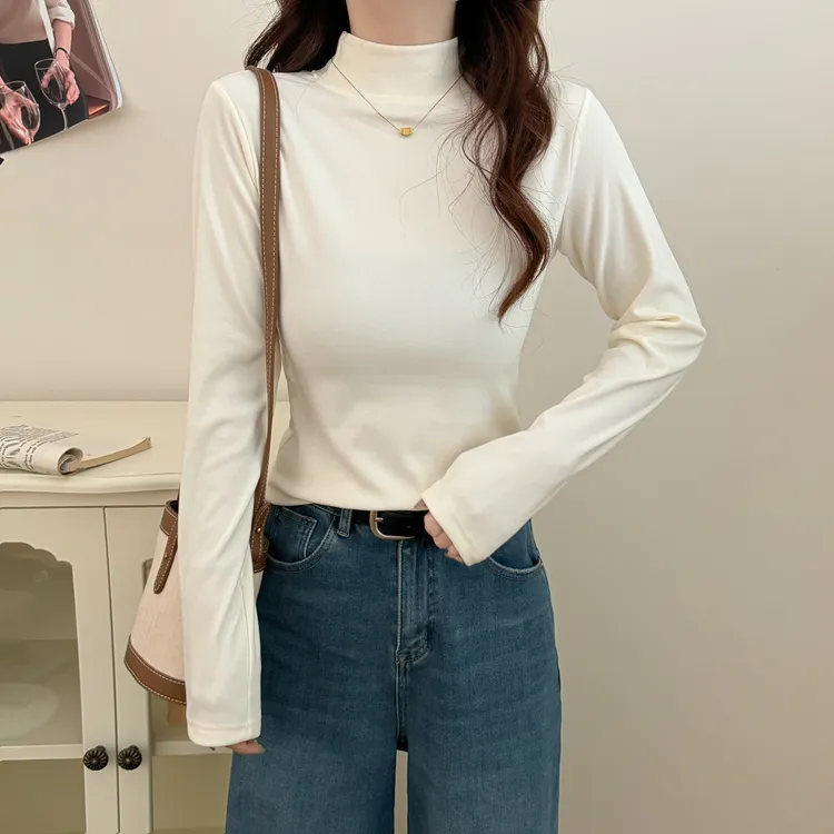 打底衫女款爆款2025新款内搭长袖显瘦2025秋冬半高领纯色保暖上衣