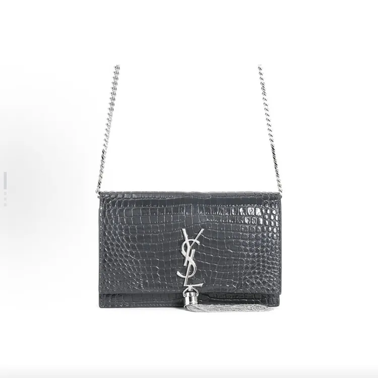 99新 YSL/圣罗兰 灰银/流苏/鳄压/kate/中号/单肩包/B6183