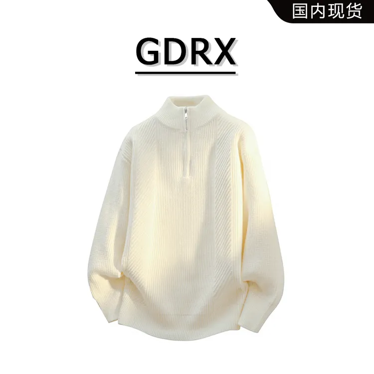 GDRX针织半高领毛衣男秋季新款宽松半拉链设计肌理感上衣轻奢男装