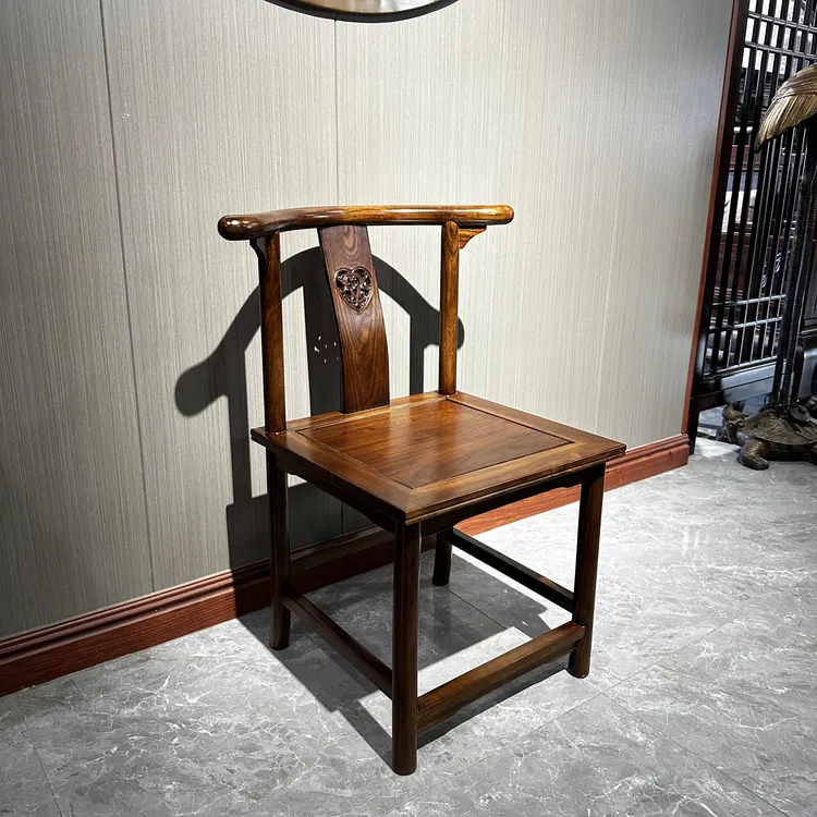 全榫卯结构全榆木客厅四遍打磨四遍喷漆桃心雅茗椅古典实木椅家用