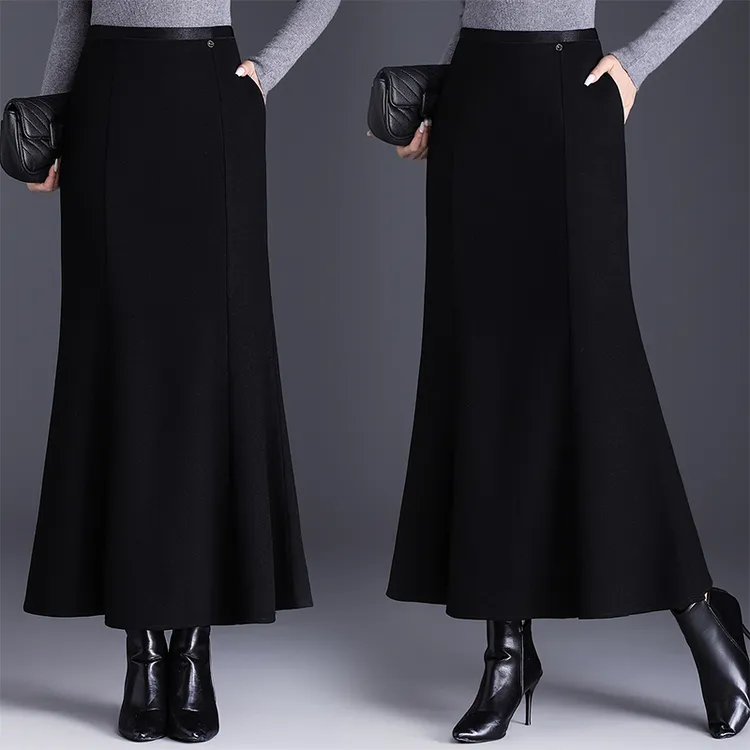 包臀裙高腰鱼尾裙水貂绒半身裙A字裙子大码半身裙秋冬中长款时尚