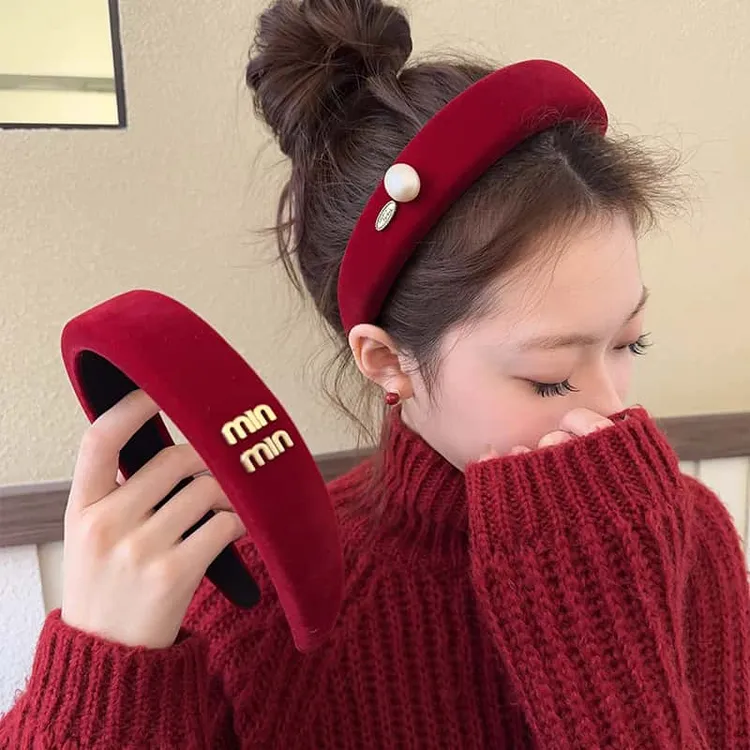 新年复古酒红色发箍高颅顶压发头饰女2025新款宽边头箍发饰高级感