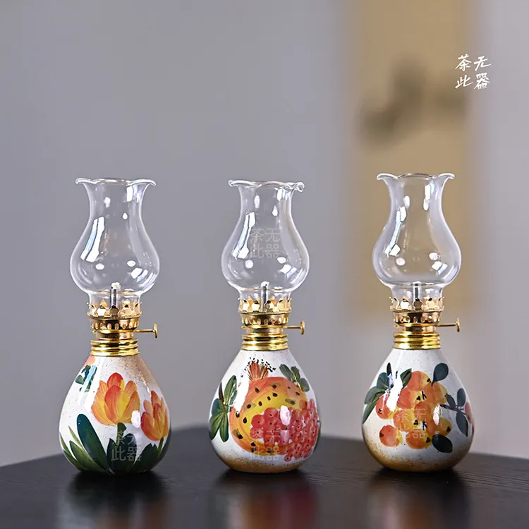 酥油灯花卉新中式茶桌氛围灯喝茶沉香灯书房卧室氛围小夜灯灯具