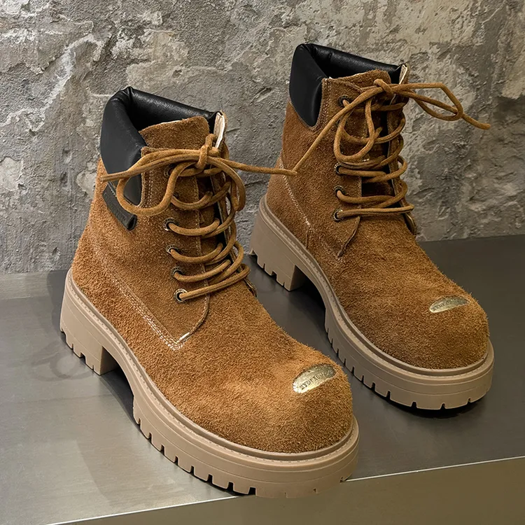 工装靴厚底沙漠靴男女同款中帮复古风男士系带圆头大黄靴潮马丁靴